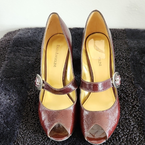 Enzo Angiolini Brown Peep Toe Heels with Strap - Picture 1 of 7